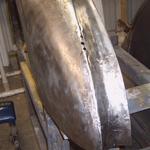 36 Packard left rear fender after a lot of hammer and dolly work.
